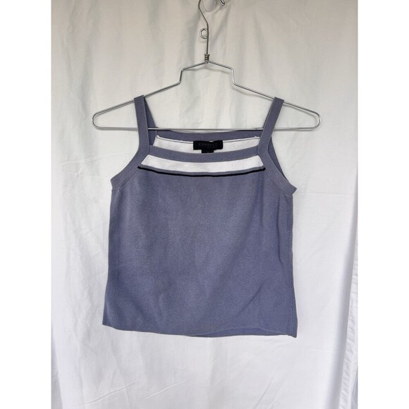 Y2K Express Purple Knit Tank Top S Striped Square Neck Downtown Girl Minimalist - Picture 1 of 5